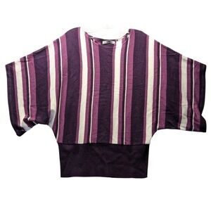 Hannah Jones Knit Top Womens Medium Purple Striped Batwing Sleeve Ribbed Hem